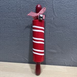 Holiday Candy Cane Ceramic Rolling Pin Christmas Cookies Striped Red & White